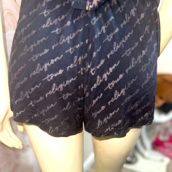 True Religion 2 Piece Black w Rainbow Holographic Logo Cami & Sleep Shorts Set L - Picture 9 of 15